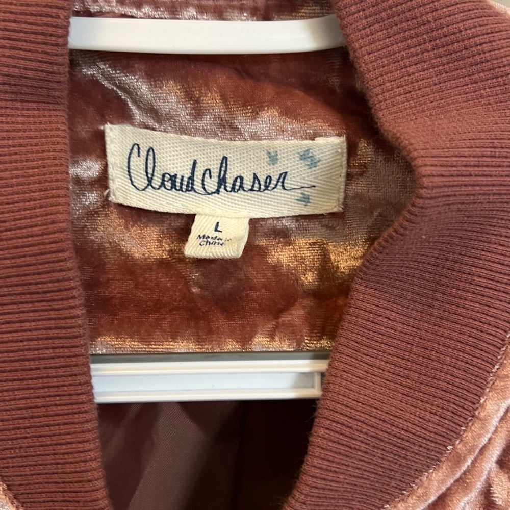 Cloud Chaser women’s sz L Rose Velvet Bomber Jacket spring summer cottagecore - Picture 4 of 6